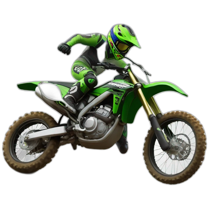 Un homme qui est sur une moto cross yamaha et qui fait des saut grâce à une bosse en terre et qui a les cheveux blond bouclés aux yeux vert  emoji