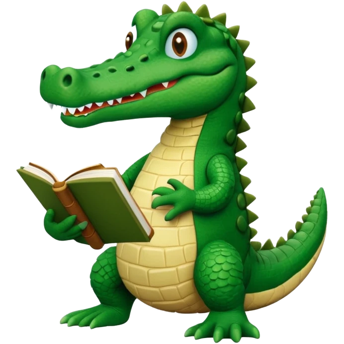 A claymation alligator with a book. The background is a solid white circle emoji