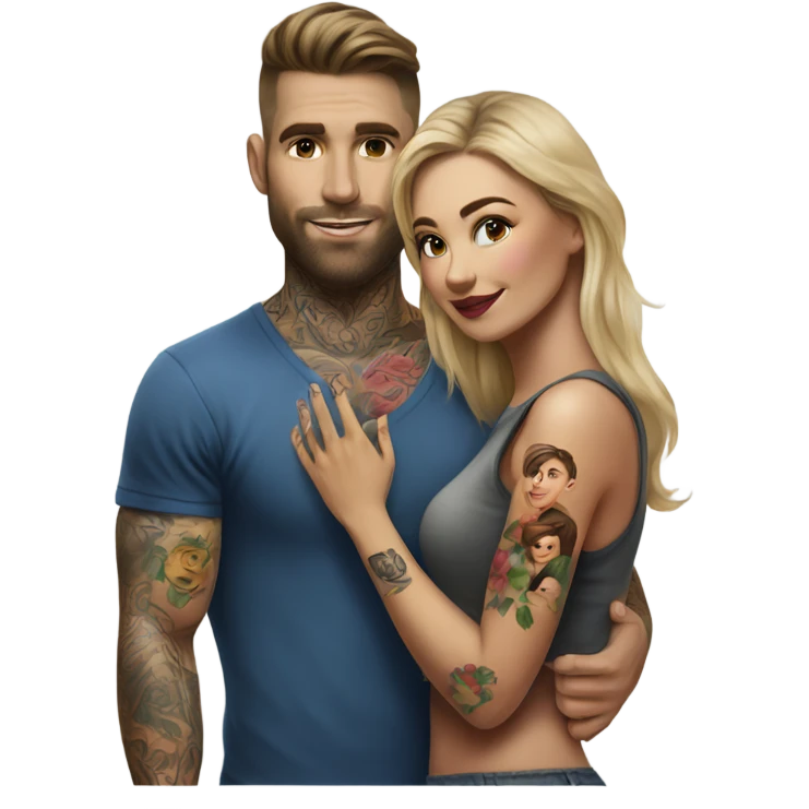 Hyper Realistic beautiful woman touching a very handsome tattooed man emoji