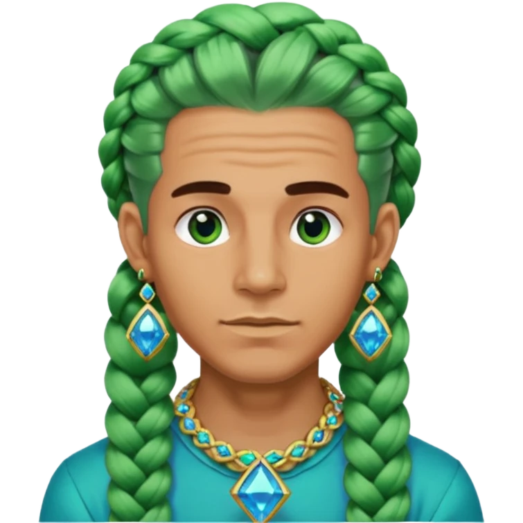 gem lover man with gem accessories excessive amount very big gem earrings green chunky braided hair and blue diamonds  emoji