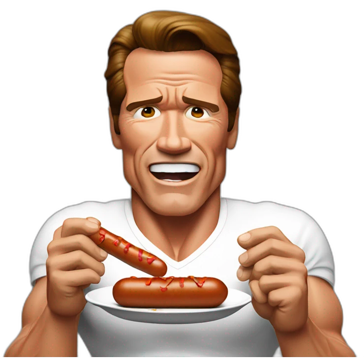 Arnold Schwarzenegger eating sausage emoji