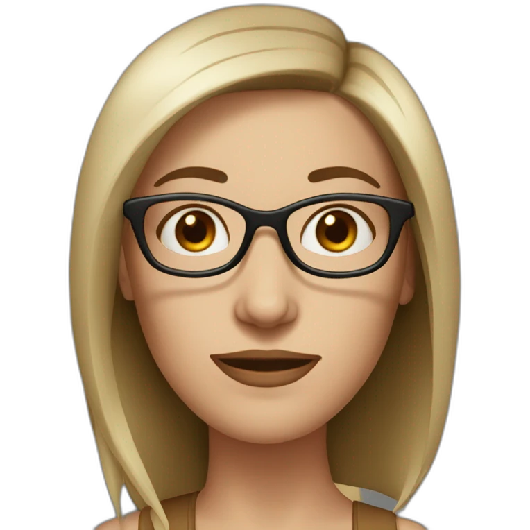 white woman with dark burgundi hair at shoulder level with glasses and big nose. elongated face emoji