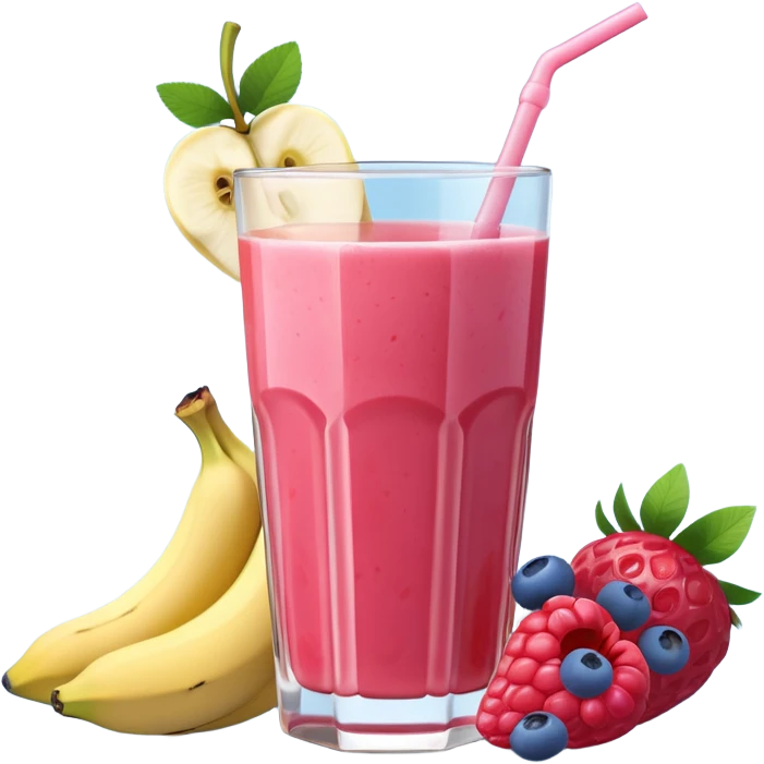 Juice contains: Strawberry Yoghurt, Blueberries, Apple Juice, Raspberries, Banana & Ice. In 3D. Aesthetic emoji