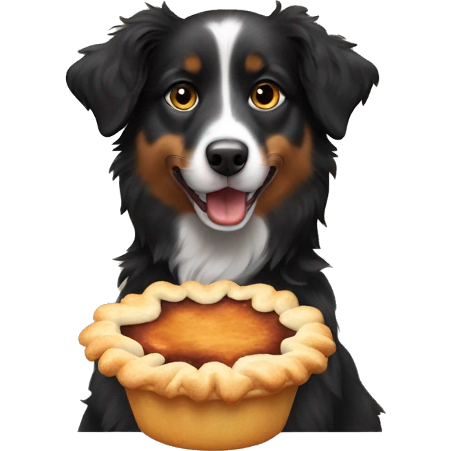 Small black australian shepherd dog eating pie  emoji