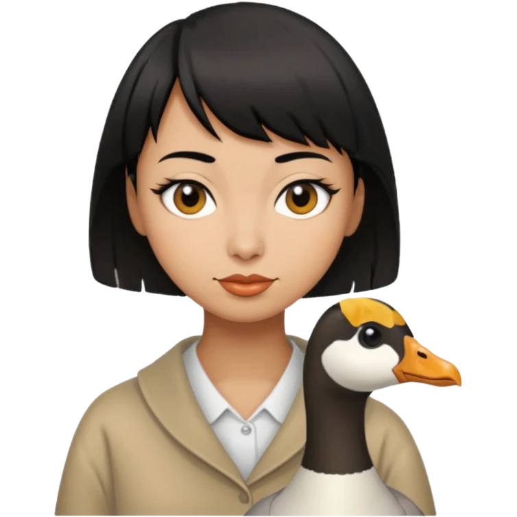 goose with cropped black hair and swoop bangs over one eye emoji