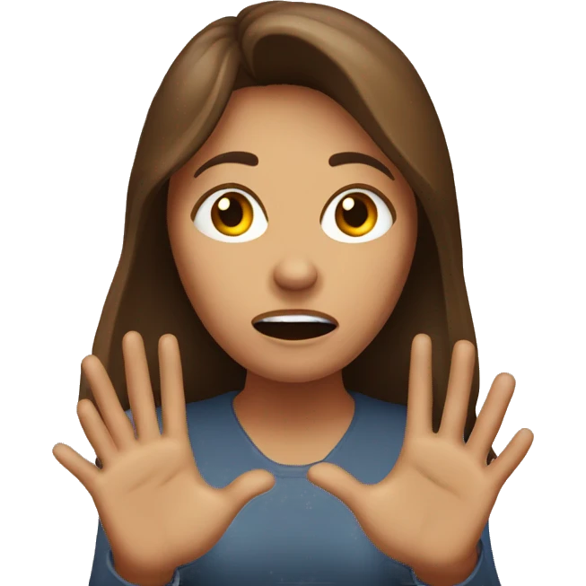 scared brown haired woman with hands in the air emoji
