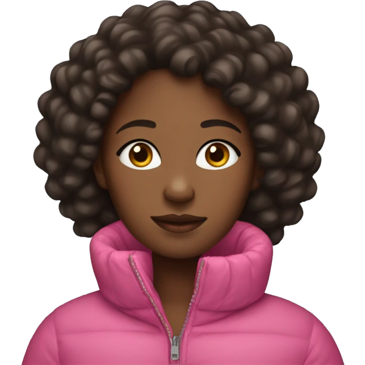 black girl in pink puffer coat with dark brown curly hair emoji