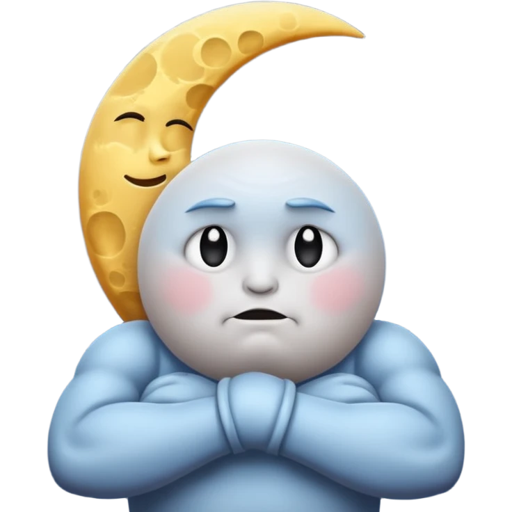grumpy moon with arms crossed and stars orbiting emoji