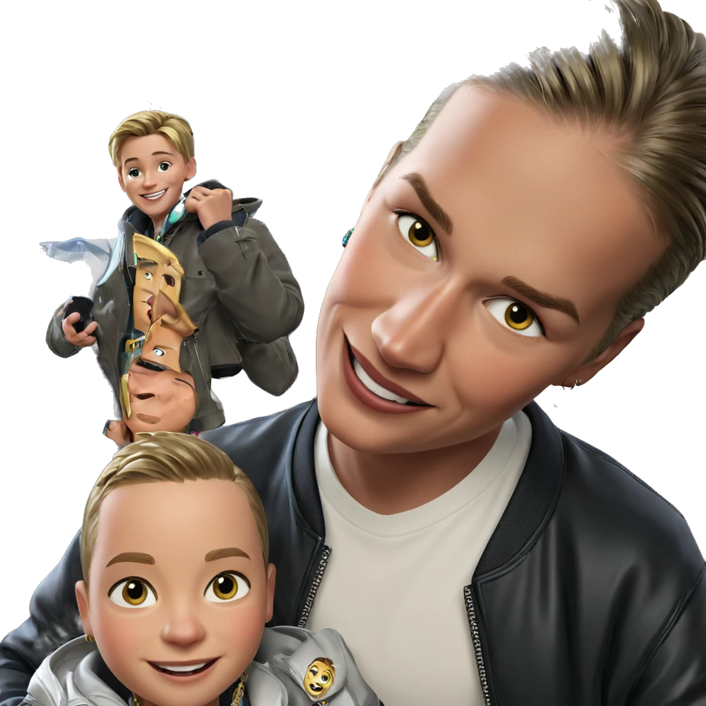 smiling boys with jewelry and jackets emoji