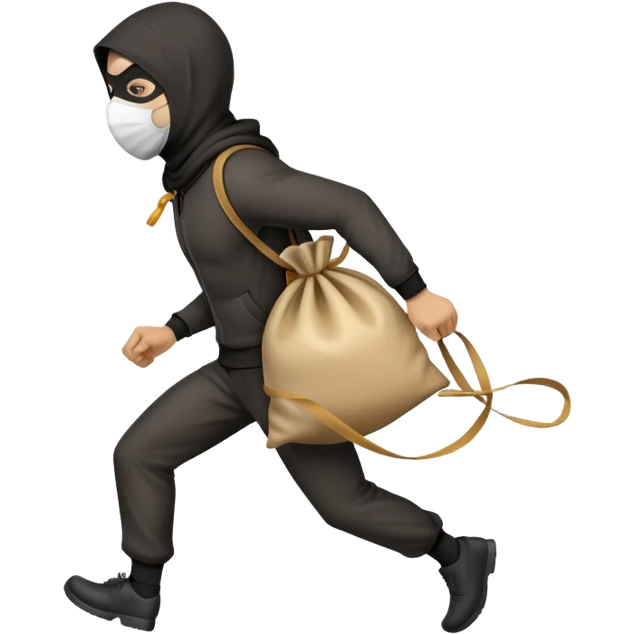 side view of a thief running with a money bag tied to the back emoji