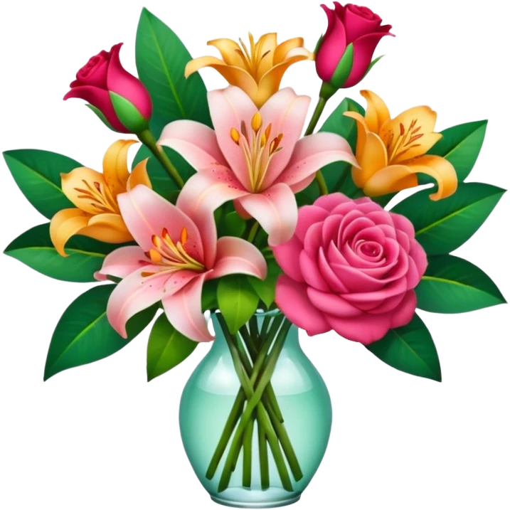 Lilies, roses and camellias in a flower bouquet emoji