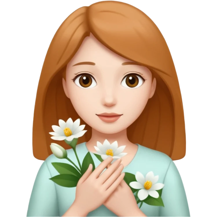woman holding white flowers in their hands emoji