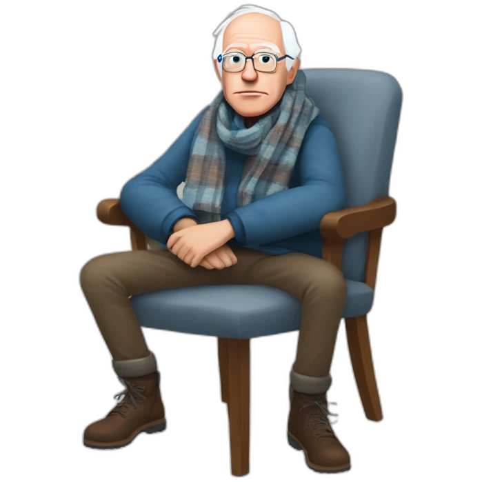Bernie sanders freezing in chair with legs and arms crossed wearing a scarf emoji