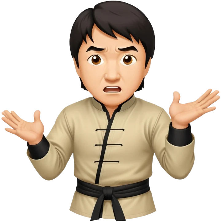 Jackie Chan in kung fu pose with his classic surprised expression, martial arts stance emoji
