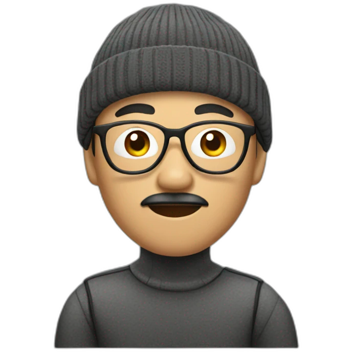 Asian man with beanie, glasses and mustache  emoji