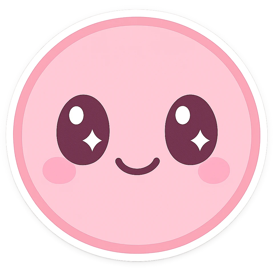 pink sticker, bubblegum pink, smiley face, kawaii style emoji