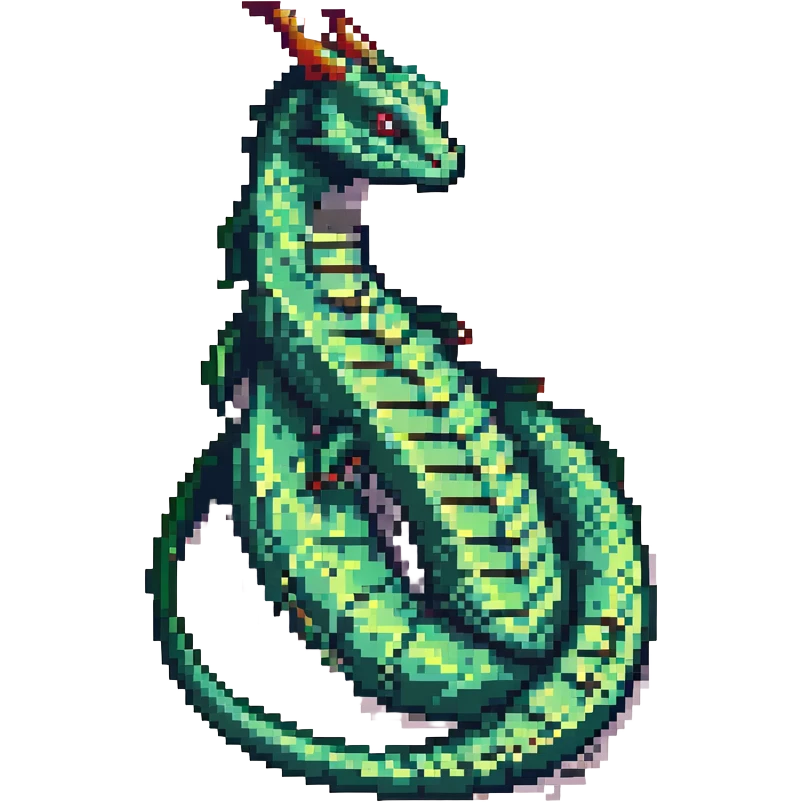 pixel art basilisk serpent entwined with a classic Windows logo, retro game style emoji