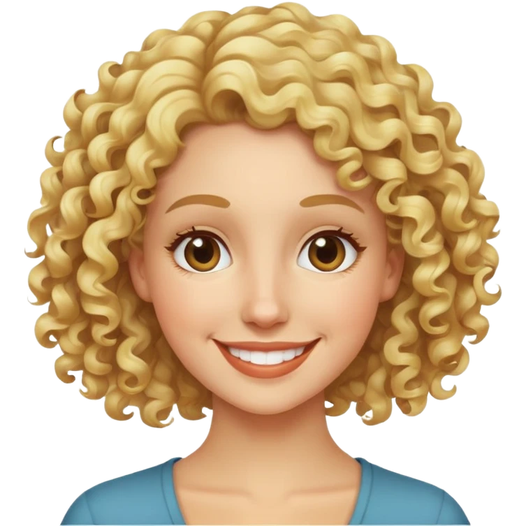 nữ 30 tuổi, tóc xoăn màu vàng, da trắng, cười mỉm emoji