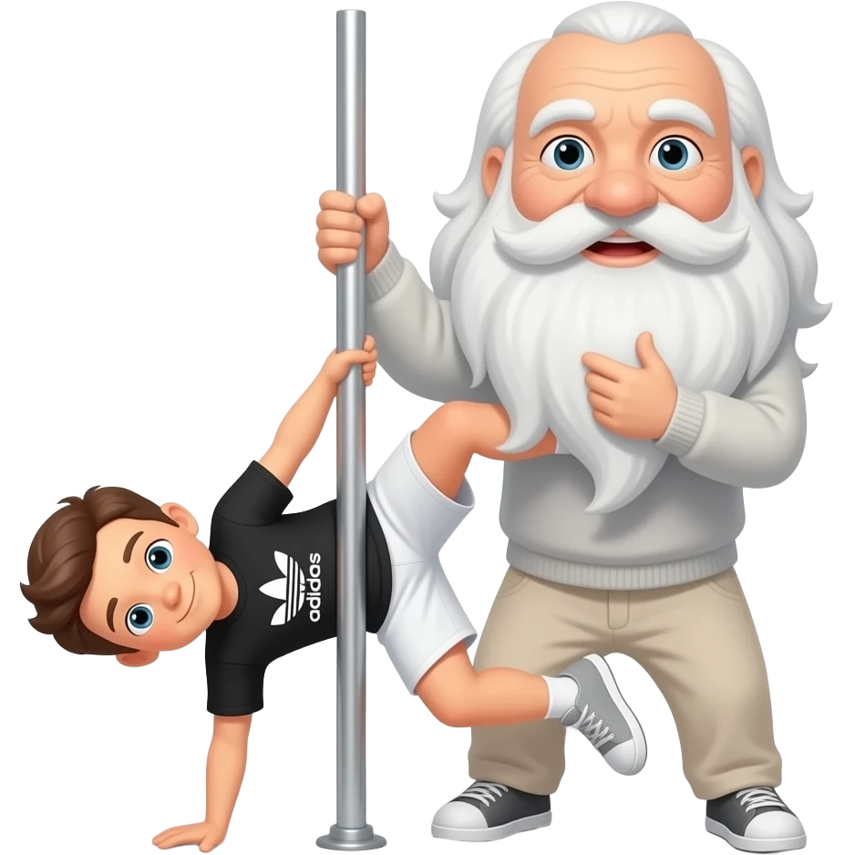Niño y abuelo haciendo pole dance con un short negro adidas emoji