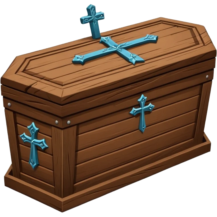 coffin with large nails and carved cross emoji