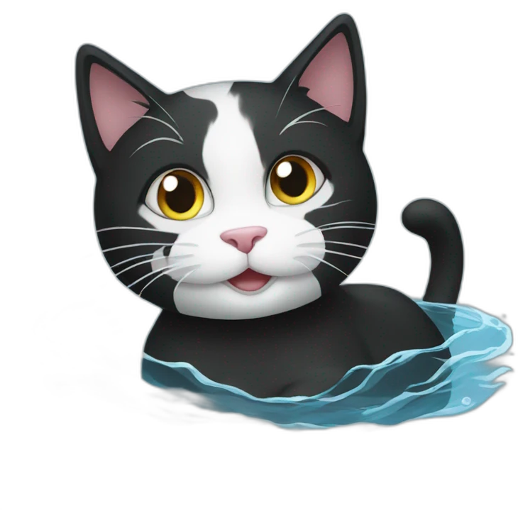 Black and white cat swimming emoji