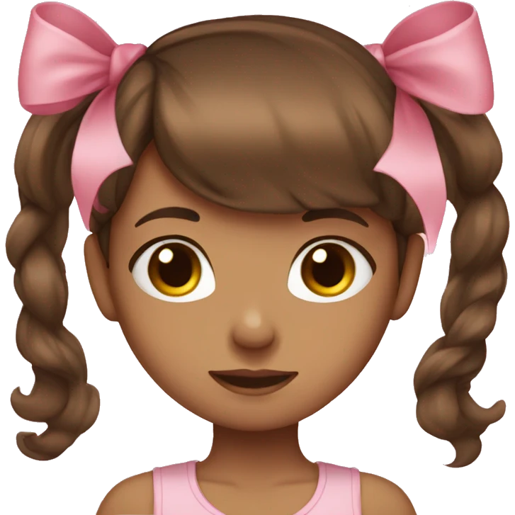 A girls brown hair with a pink bow emoji