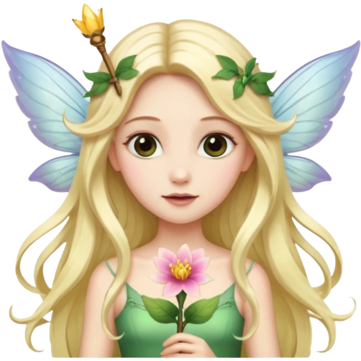 Fairy with flower wand and wings emoji