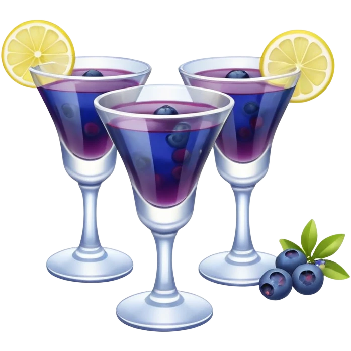 Four shot glasses with blueberry lemon drop in them  emoji