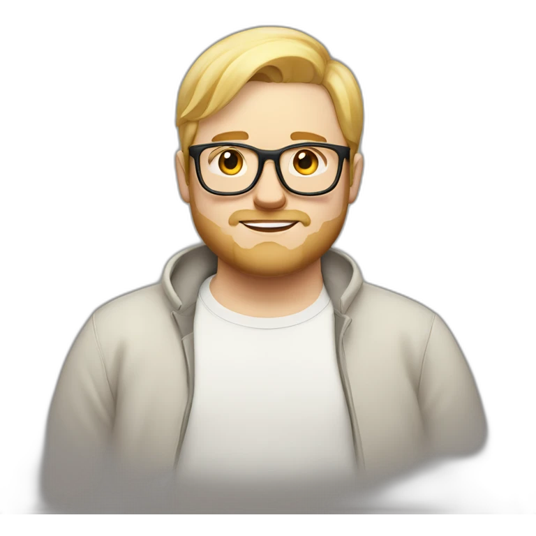 Young chubby white man with straight blond hair, glasses and little beard emoji