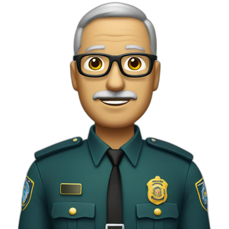policía español de 61 años, calvo con gafas verdes emoji