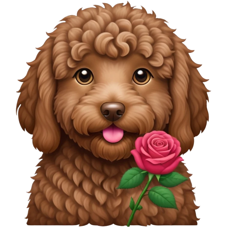 brown labradoodle with rose in mouth  emoji