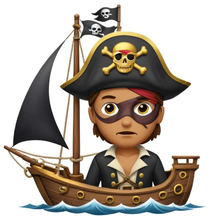 pirate with eye sailing a ship in strom sea background emoji
