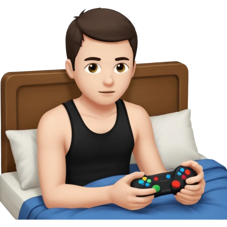 my boyfriend in his bed with a black singlet on playing video games emoji
