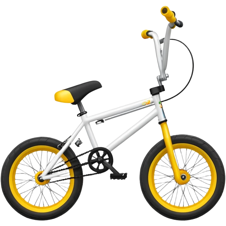 BMX stunt bike with pegs, small wheels, compact frame, bright colored BMX bicycle, trick bike, side view emoji