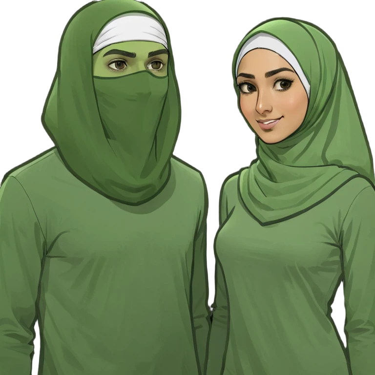 Short man standing next to a tall hijabi woman emoji