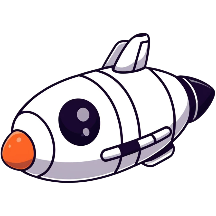 Cartoon spaceship with a bulging round middle section resembling a pregnant belly, cute face on the front emoji