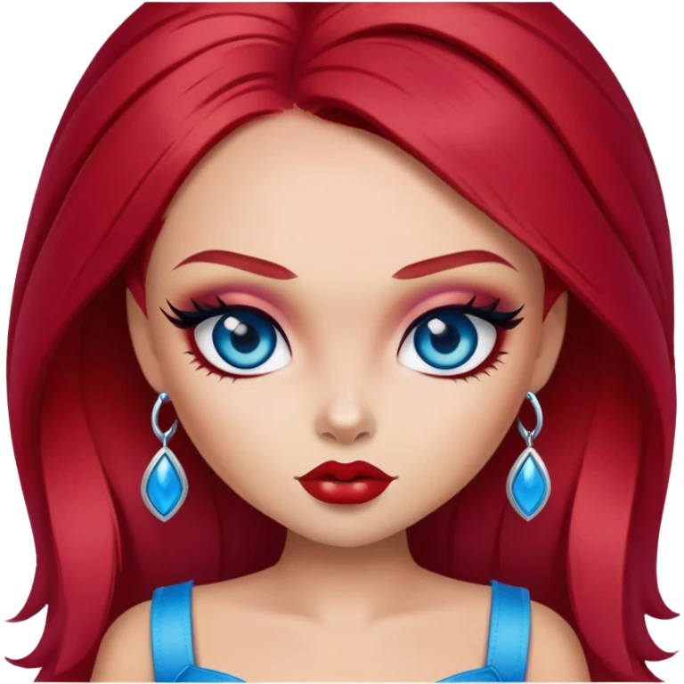 bratz baddie, cherry red hair, blue eyes, makeup emoji