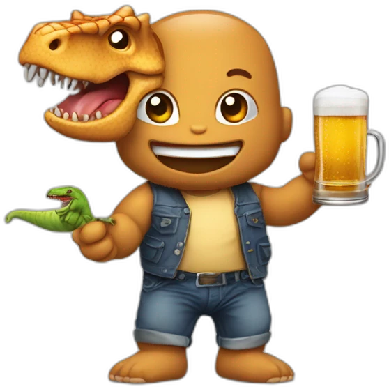 Baby boss qui boit de la biere avec un barbecue de dinosaures emoji