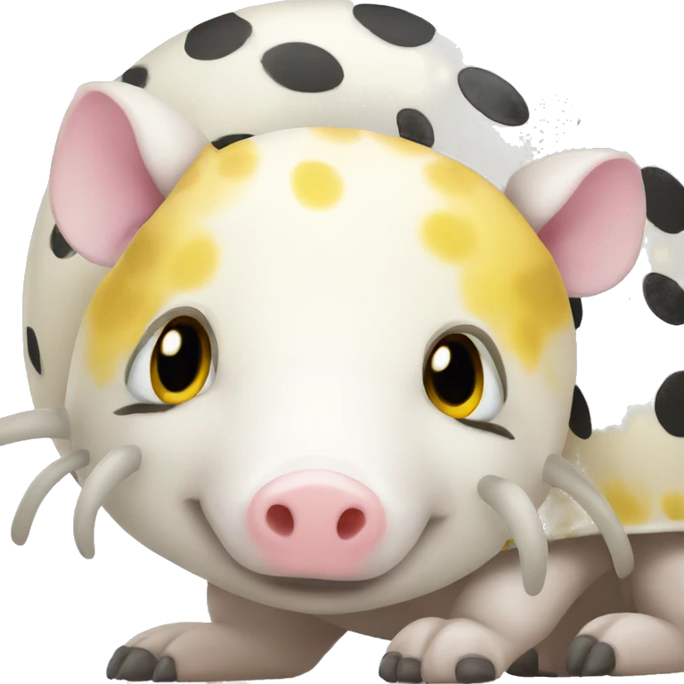 White armadillo pig with yellow and black spots and cute face emoji