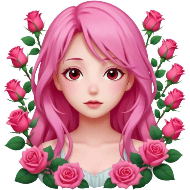 Gorgeous dreamy pastel pink anime lady roses with long hair emoji