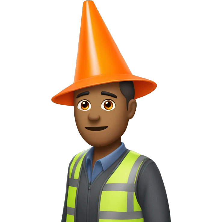 Guy with orange traffic cone instead of his head emoji