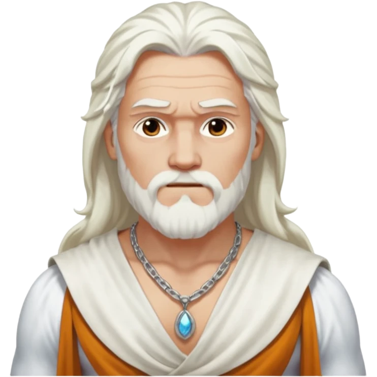Odin with long white hair, white loincloth, shirtless with necklace emoji