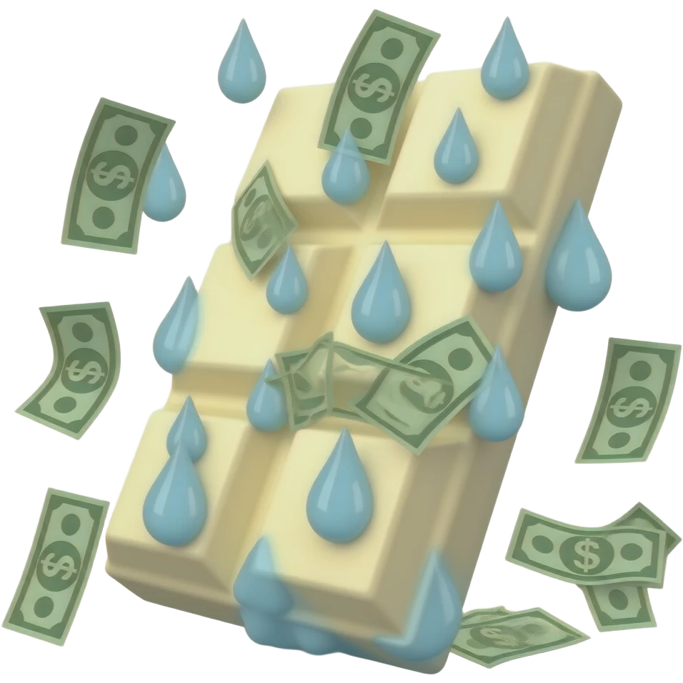 Tableta de chocolate blanco que le caen en forma de lluvia billetes emoji