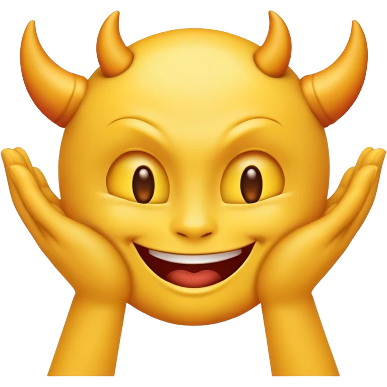 yellow emoji face with devil-like grin and hands rubbing together deviously emoji