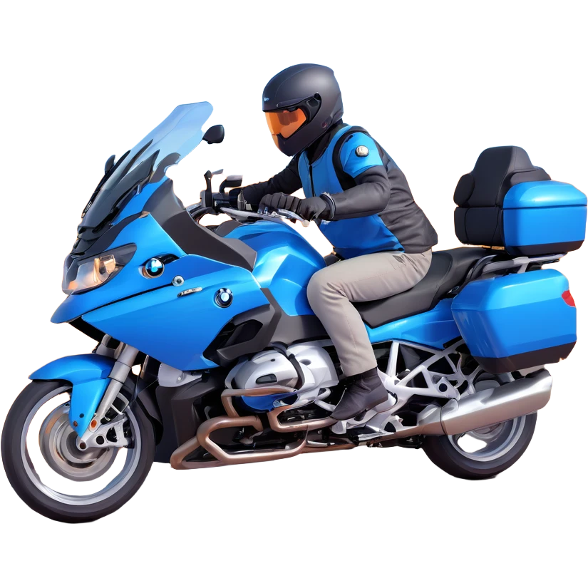 blue BMW RT1200 touring motorcycle with rider on open road emoji
