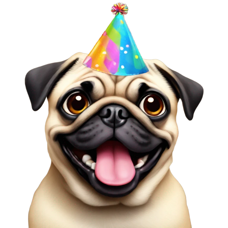 Pug wearing birthday hat emoji