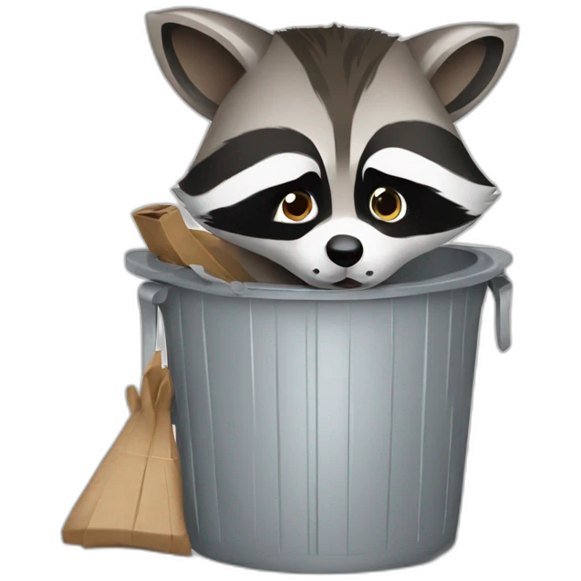 Funny raccoon digging through trash bin emoji