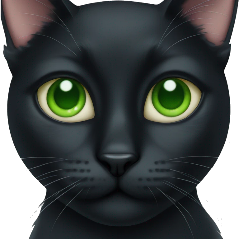 Close up of black cat with green eye emoji
