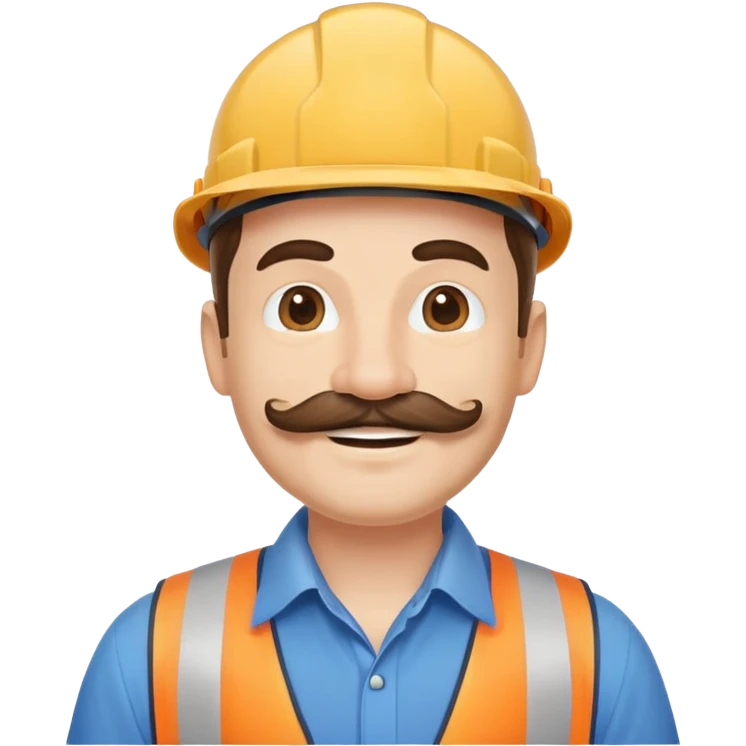 Construction owner, well dressed, blue shirt, mustache, happy emoji