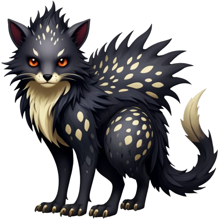 a dark gothic edgy vernid-fionbri-creature with splash patterns full body emoji